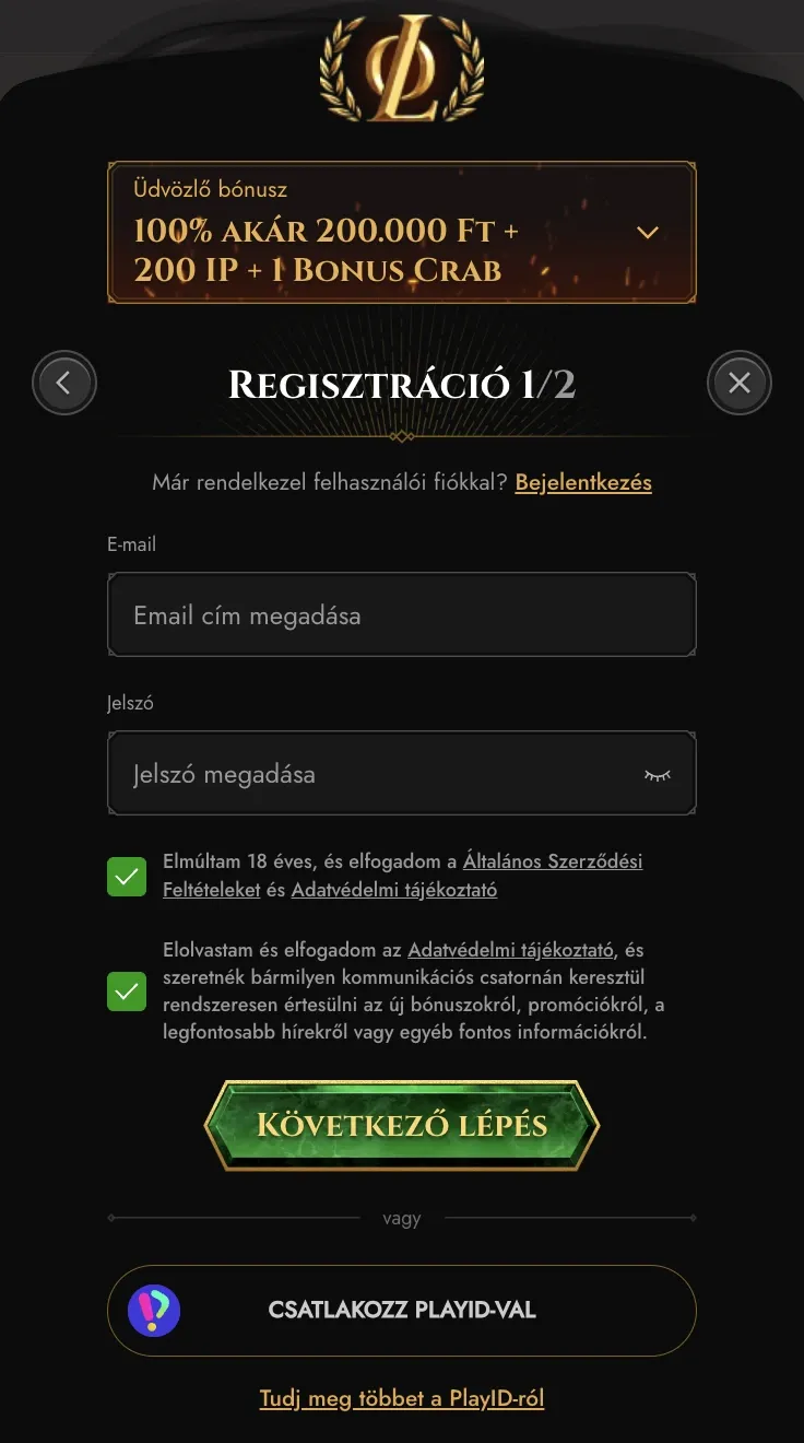 Legiano Casino Regisztráció