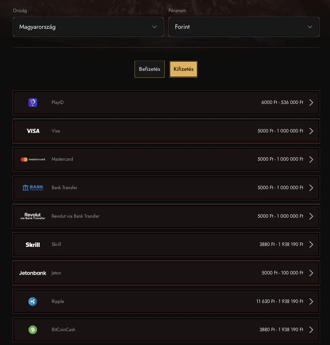 Legiano Casino Kifizetési Módok